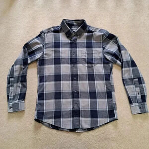 Eddie Bauer Flannel Shirt Blue Grey Plaid Men's  Medium Button Up Shirt